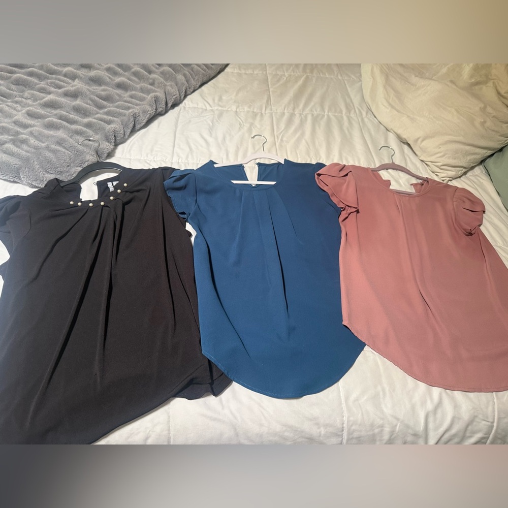 Set of 3 Women's Blouse Set - Black, Blue, and Pink